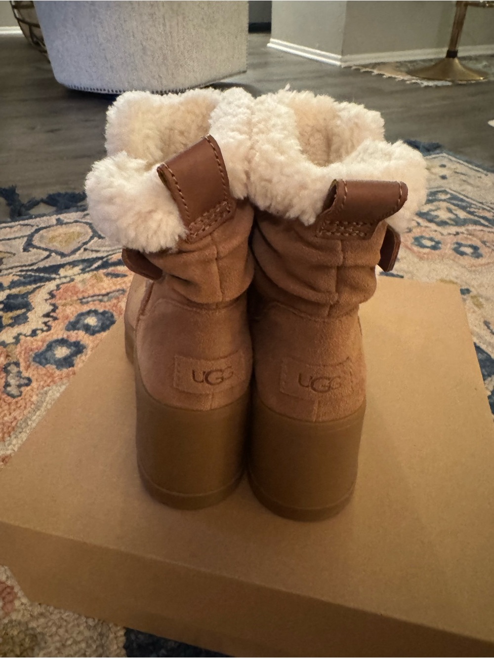 UGG Moxy Chestnut Shearling-Trim Platform Ankle Boots Size 9 NEW - Picture 5 of 6